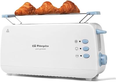 Orbegozo TO 4012 Tostadora de Pan de Ranura Larga 850 W, 7 Niveles de Tostado, Calienta Panecillos, Función Descongelación y Parada Rápida, Bandeja Recogemigas, Desconexión Automática, Color Blanco