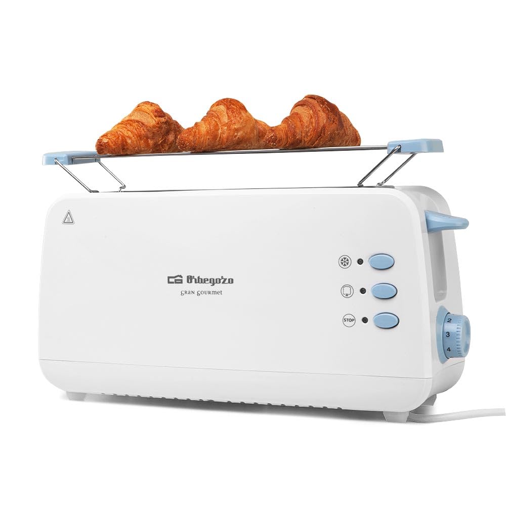 Orbegozo TO 4012 Long-Slot Toaster, Bread Roll Warmer, 7 Toasting Levels, Defrosting and Reheating Function, Crumb Tray, 850 W, White