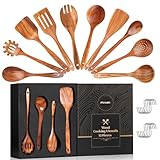 Natural Teak Wooden: Our wood cooking utensils set is made of natural solid teak, which is healthy and safe. Teak is densely grained, hard, and will not crack that it one of the most durable woods, Long-term use that is still bright as new. It’s a ve...