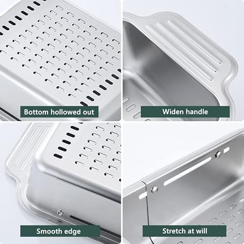 Zdrongzhen Kitchen Supply-Over The Sink Stainless Steel Retractable Kitchen Sink Basket -Wash Vegetables And Fruits, Drain Pasta And Dry Dishes,Extendable (Medium Silver) #TOP5