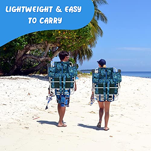 Goplus Backpack Beach Chairs, 2 Pcs Portable Camping Chairs With Cool Bag And Cup Holder, 5-Position Outdoor Reclining Chairs For Sunbathing, Fishing, Travelling (Navy, Without Side Table) #TOP1