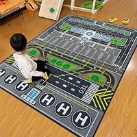 Kids Rug, Aircraft Runway Traffic System Playmat Rugs - 5x7 Ft Kids Carpet with Rubber Backing, Airplane Tarmac Airport Play Mat Great for Bedroom Playroom - Non-Slip Have Fun Safe Nursery Rug