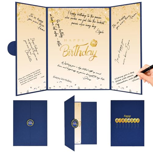 Image of Crenics Blue and Gold Birthday Decorations for Women Men, Creative Birthday Guest Signature Book Alternative 18 inch x 12 inch, Awesome Birthday Gifts for Girls or Boys