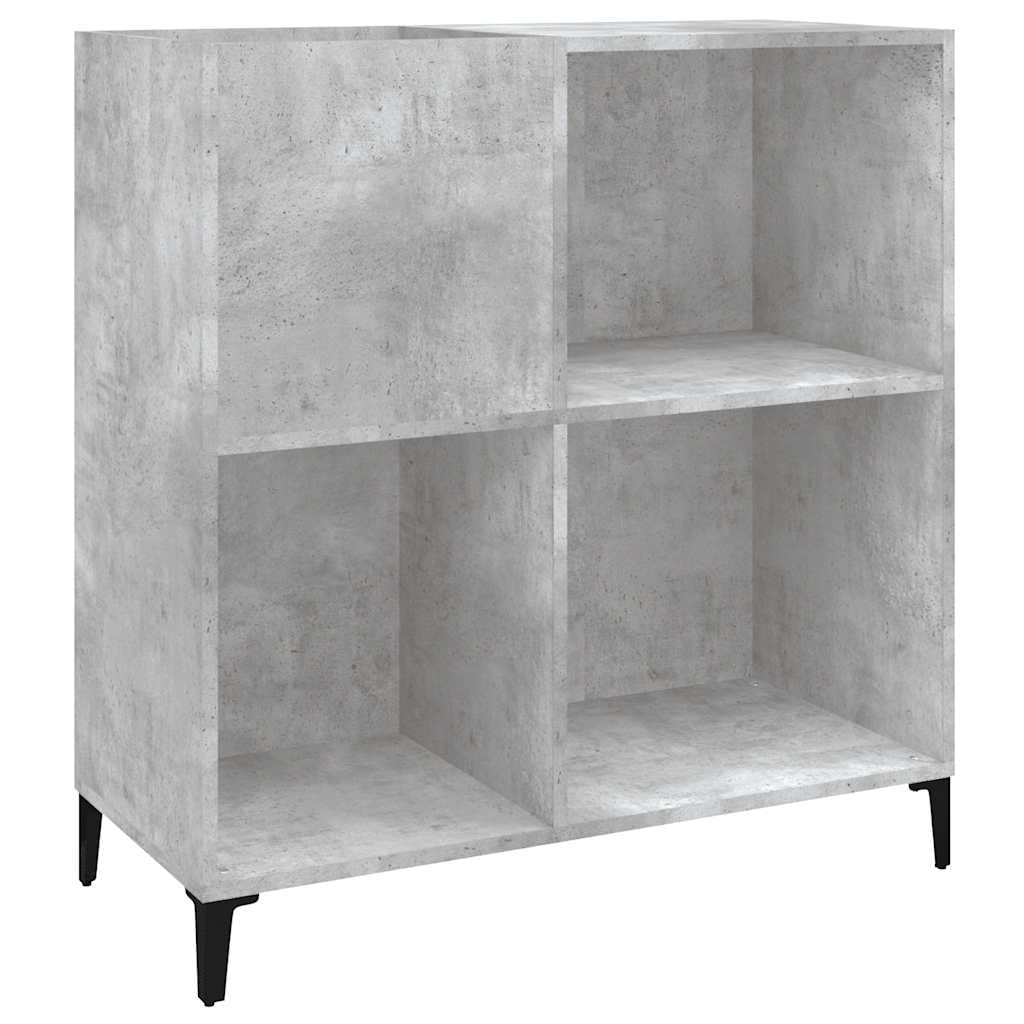 Armario de discos de madera con patas de metal y placa superior estable para almacenamiento de 180 discos LP, color gris hormigón, 84,5 x 38 x 89 cm