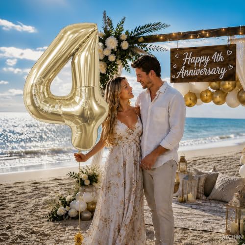 Image of KatchOn, Number 4 Balloon, 40 Inch Champagne Gold Foil Number Balloon