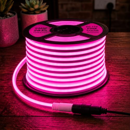 Image of Pink Neon LED Strip Light 5 Meter with Adapter | Flexible IP65 Waterproof Silicone Rope Light for Indoor and Outdoor Bedroom, Ceiling, Gaming Room, Party Decoration