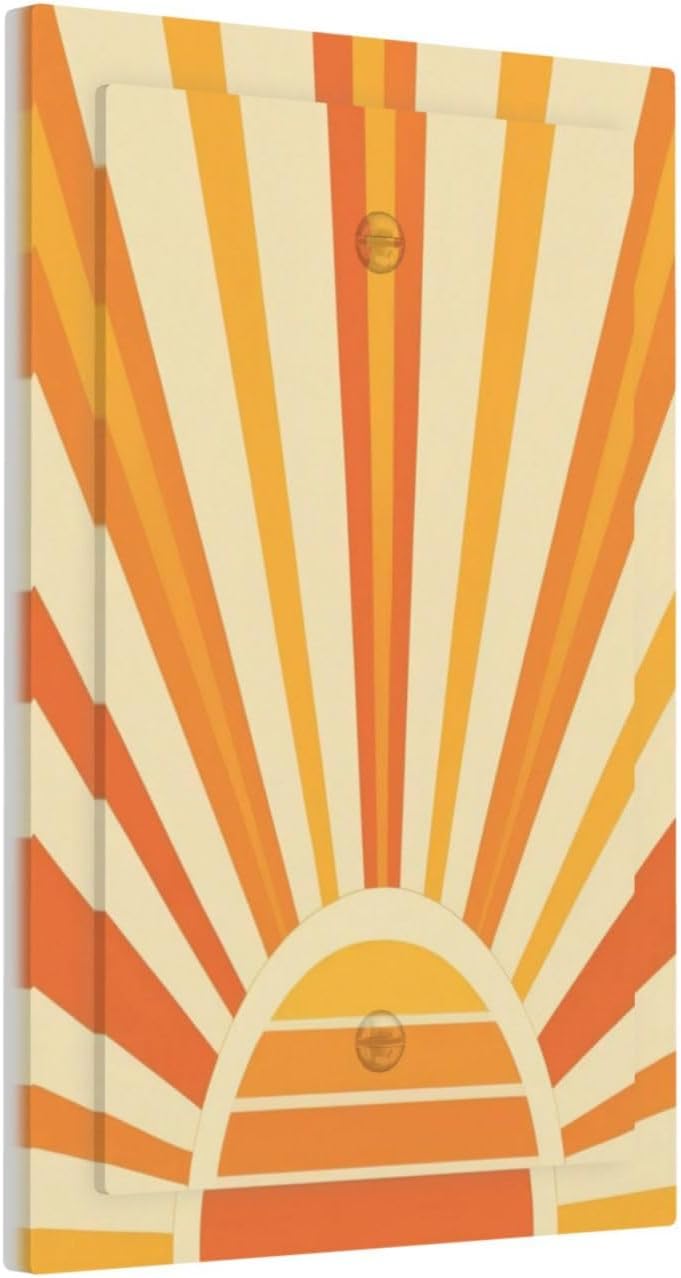 Decorative Switch Plate Cover with Minimalist Gold Japanese Sun Design 1 Gang No Device Single Blank Outlet Covers Wall Plate Light Switch Covers Electrical Faceplate for Bedroom Decor