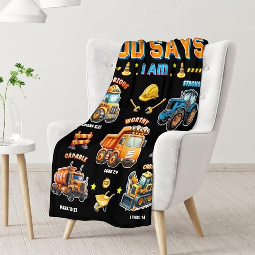 Image of Construction Blanket for Kids - Lightweight Soft Black Construction Throws - 30 inchx40 inch Inches Lap Size for Chair - God Says I Am Blankets