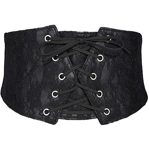 YeeHeen Ceinture Corset Pour Femme Ceinture En Cuir à lacets Ceinture Large élastique Ceinture Waspie Nouée Pour Robe 80CM Black Cover