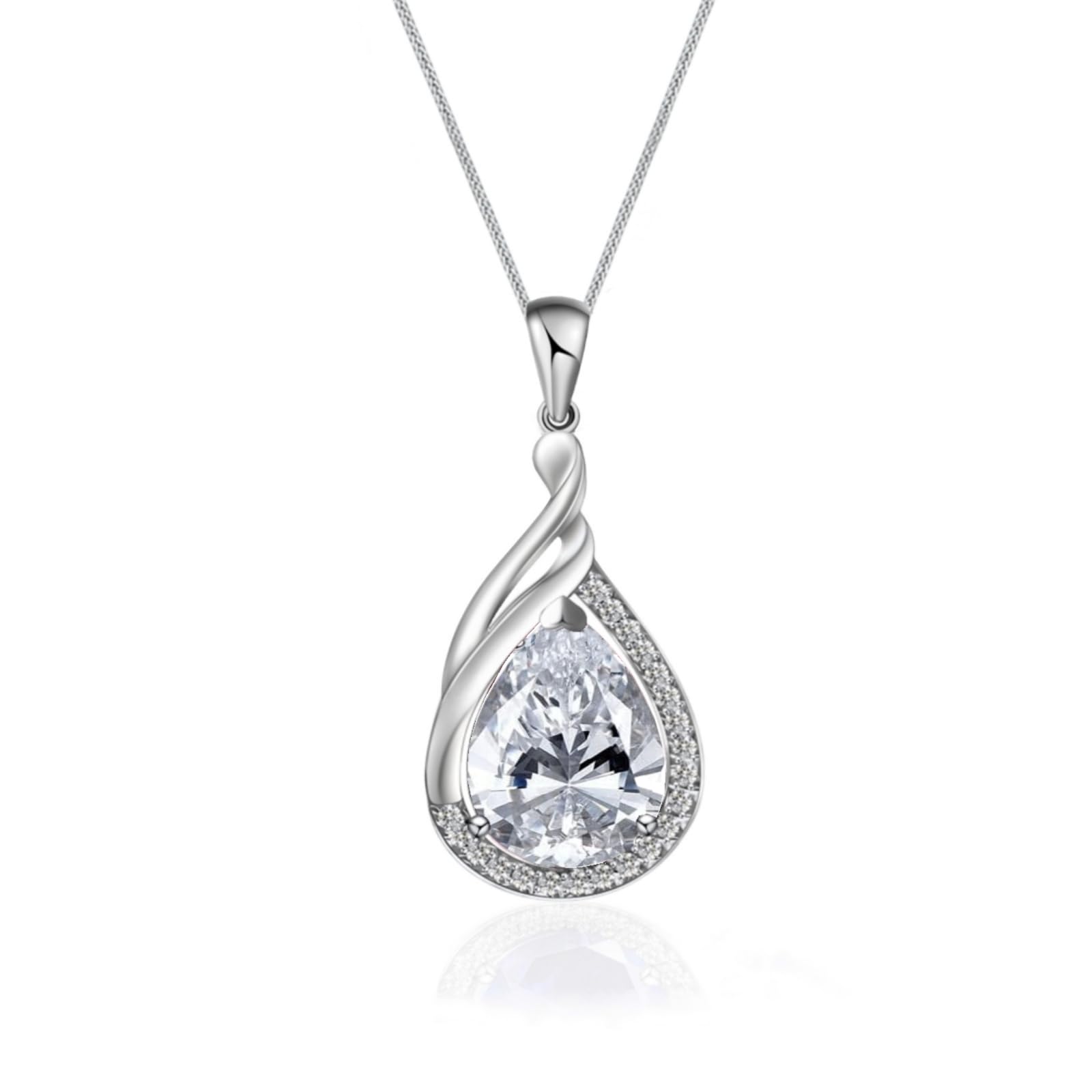 925 Sterling Silber Dame Kette Kristall Zirkon Anhänger Halskette Träne Birne Oval Edelstein Geburtsstein Rubin Smaragd Saphir Schmuck Geschenk für Frau Mutter Tochter Freundin