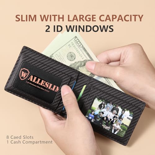 RFID Wallet for Men, Leather Mens Wallet with 2 ID Windows, Stylish in Gift Box, Perfect Gifts for Men(Black)2