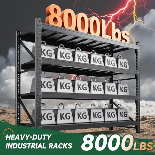 Image of Letaya 8000LBS Storage Shelves Heavy Duty,75 inch W Garage Shelving Units, 4 Tier Adjustable Utility Rack Shelf,Large Metal Industrial Shelves,for Shop,Warehouse,Basement,Black (75 inch W x 24 inch D x 70 inch H)
