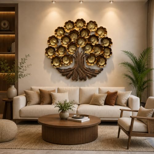 Image of Bharat Art Metal Iron Wall Art Decor for Home Bedroom Living room Cafe Interior Decorative | Elegant Wall Hanging Sculpture with LED Light | Gift Item | Metal Big Tree(Jali Tree) | 48x4x48 INCH | W165