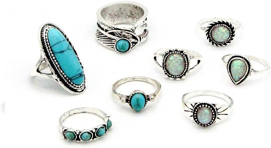 Chunky Bohemian Stackble Knuckle Rings Vintage Oval Turquoise Finger Rings Opal Teardrop Statement Midi Ring Set Western Country Festival Accessories - Image 3