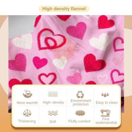 Manta Polar 220 x 240 Estampado de Corazones, Mantas para Cama 105 de Franela Cálida y Cómoda para Niños y Adultos, Mantitas para Sofá Reversible para Cubre Sofa Colchas, Fácil de cuidar_6959a