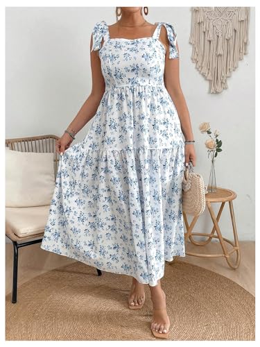Floerns Women's Plus Size Floral Print Tie Shoulder Ruffle Hem Cami Long Dress4
