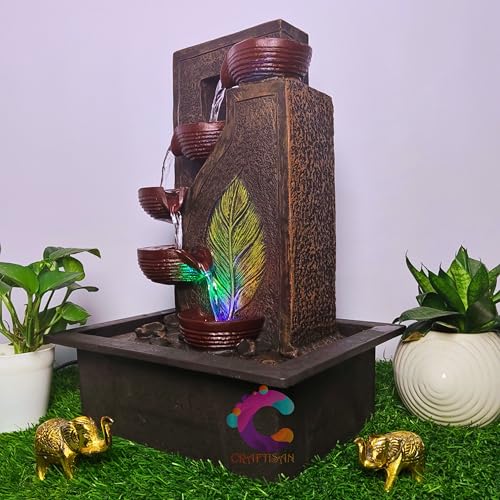 Image of Decorative Water Fountain for Home Decor, Office, Indoor & Outdoor, Garden, Puja Room, Vaastu, Reception, Spa, Gifting. (Black Leaf Diya)