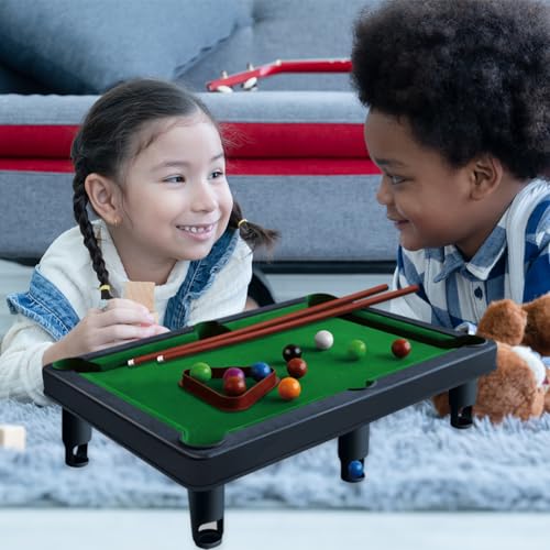 DKIIL NOIYB Mini Billardtisch-Set, Tischbillard Kinder & Erwachsene, Billard Zubehör, Mini Spiele für Kinder, Tragbarer Billardtisch Klein, Billard Zubehörmit 11 Bällen, 2 Queues und 1 Dreieck – Bild 4
