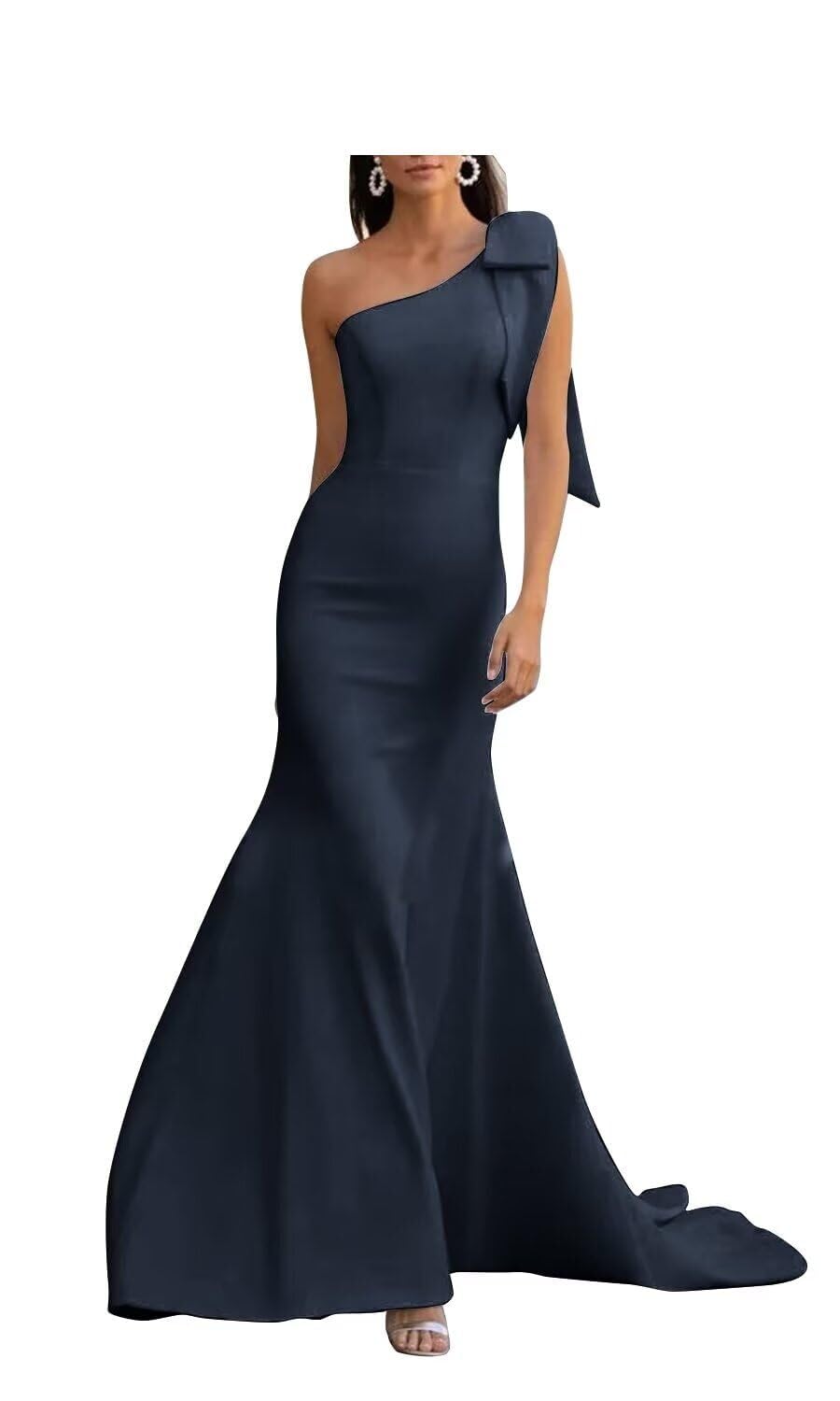 One Shoulder Bridesmaid Dresses with Bow Long Mermaid Satin Formal Gown 2026 Prom Wedding Guest Dress CR01