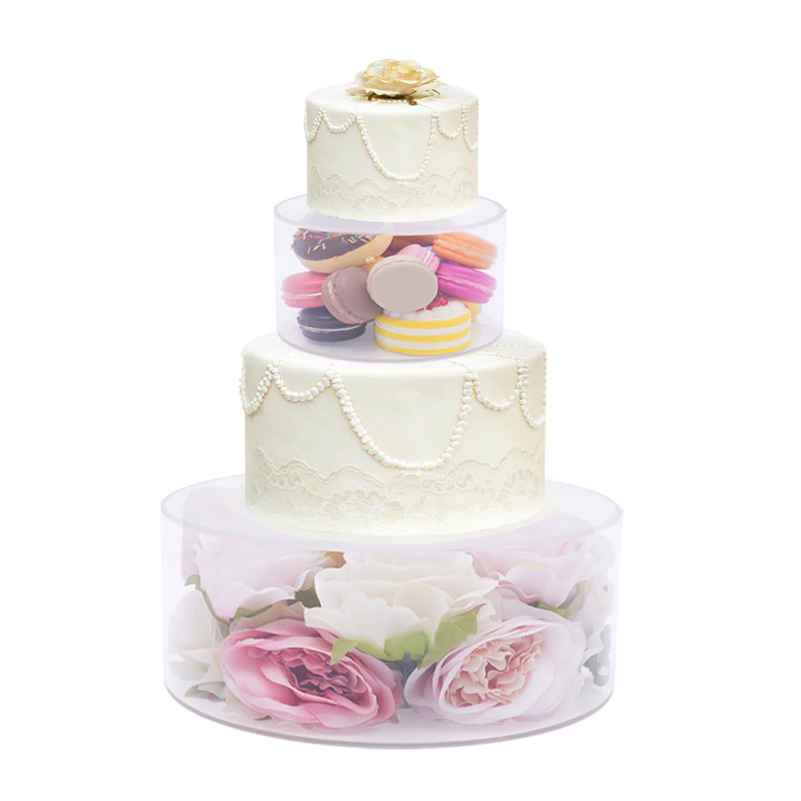 Stojak na tort, 2 sztuki, stojak na ciasto, akrylowy stojak na ciasto, akrylowy stojak na bufet, wielokrotnego użytku, do napełniania kwiatami, konfetti, LED, wielopoziomowy (przezroczysty)