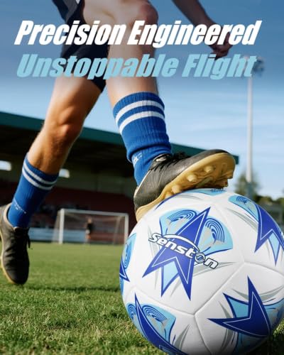 Image of Senston 12-Panel Soccer Ball Size 5 - Embossed PU Leather Cover, Butyl Bladder & Wound Thread for Superior Grip, Control & Air Retention - Match /Training Soccer Ball