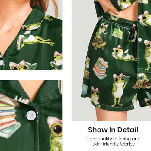 Image of Funny Pajamas for Women Set Print Satin Loungewear Pjs Short Sleeve Button Down Top and Shorts Sets Sleepwear XS-3XL