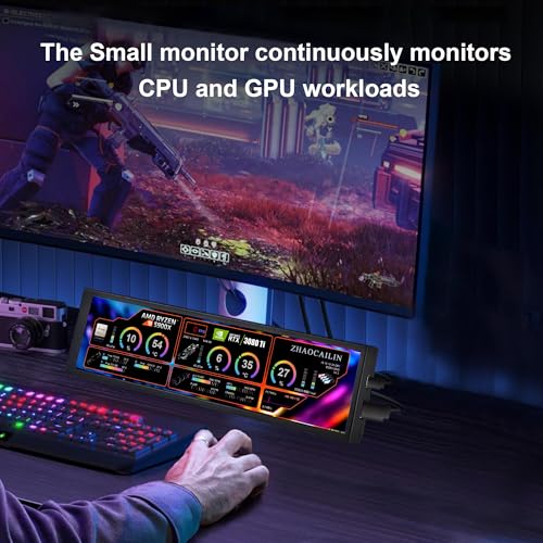 Image of 8.8 Inch FHD Computer Secondary Screen IPS 1920x480 LCD Display Monitor with Casing for Windows macOS Aida64 CPU GPU Temp Monitor
