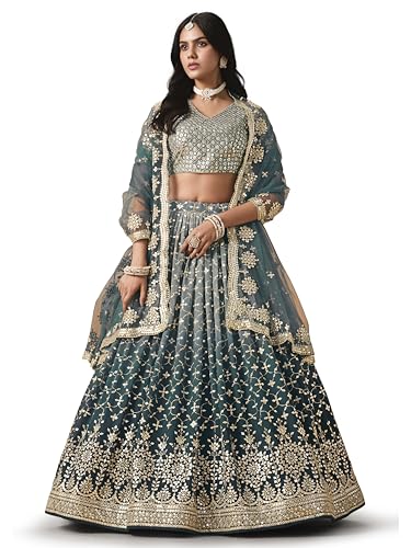 Image of Zeel Clothing Women Georgette Semi stitched Sequins Zari Embroidered Lehenga Choli With Dupatta (7086-Latest, Free size)