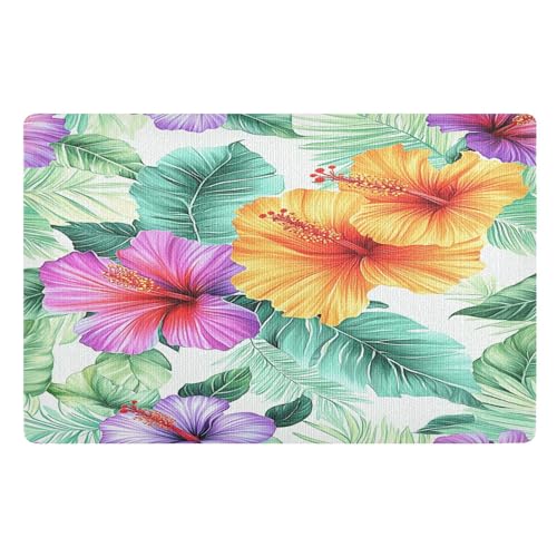 Zerbino Colorful Hibiscus Tropical Flowers Facile Da Pulire Tappetino Porte Assorbente Zerbini Per Esterno Posteriori Porte Anteriori 40X60Cm