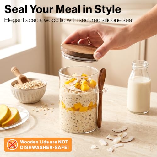 Image of EDELHAUS Overnight Oats Containers with Lids - Glass Mason Jars, Meal Prep