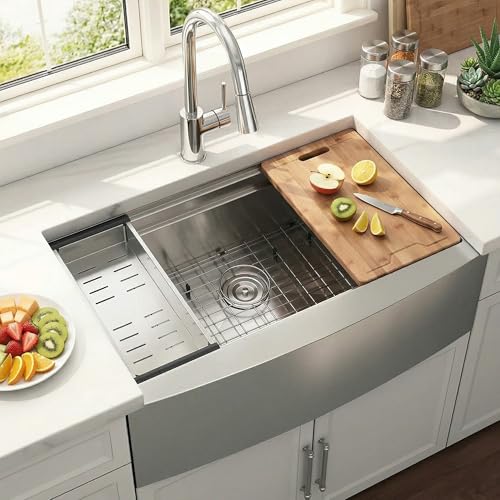 KINGO HOME 33 Inch 18 Gauge Handmade Stainless Steel Single