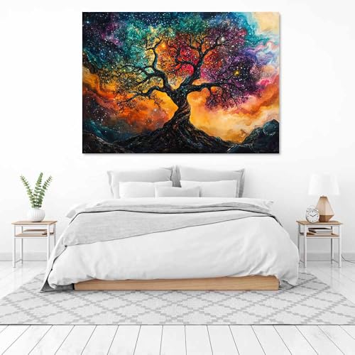 Tableau arbre de vie pour sublimer un mur vide, impression d'art encadrée multicolore