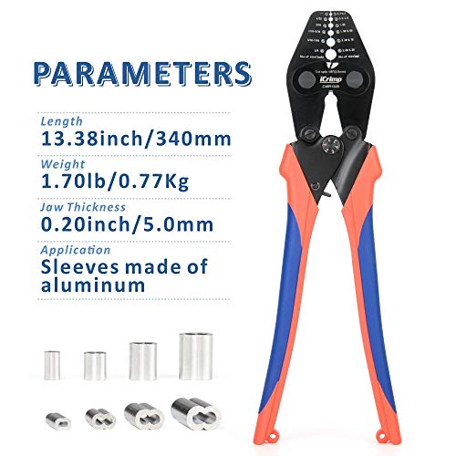 iCrimp CWR1328 Wire Rope Crimping Tool with Cutting function for Cable Railing, Hand Swaging1/32~1/8-inch Aluminum Oval Sleeves,StopSleeves,DoubleBarrel Ferrules - Thumbnail 3