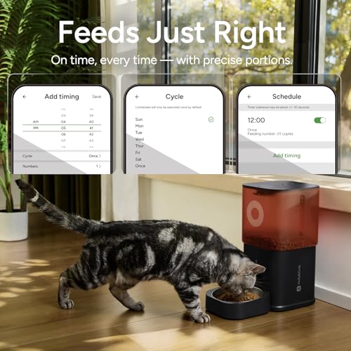 Automatic Cat Feeder with Camera: 6L Automatic Dog Feeder with 2-Way Audio Night Vision Dual Power Supply App Control 2.4G WiFi, Timed Auto Cat Food Dispenser with Stainless Steel Bowl (Black) - Image 6