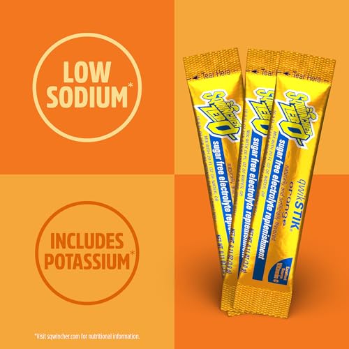 Image of Sqwincher Zero Qwik Stik, Orange, Sugar Free, Low Calorie, Sodium Electrolyte Powder Hydration Drink Mix, .11 0z Packet (Pack of 50)