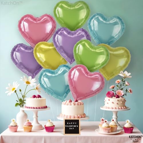 Image of KatchOn, Pastel Heart Balloons Set - 18 Inch, Pack Of 10 | Pride Conversation Heart Balloons, Pride Decorations | Pride Month Decorations