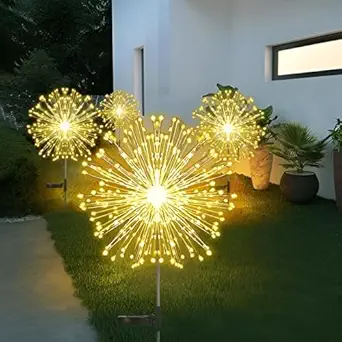 Lanthium Solar Fireworks Lights Outdoor Waterproof | Firework Solar Lights Outdoor Flexible Copper Wire| Solar Firework Lights 2 Lighting Modes | for Garden - Landscape - Decor (4park)