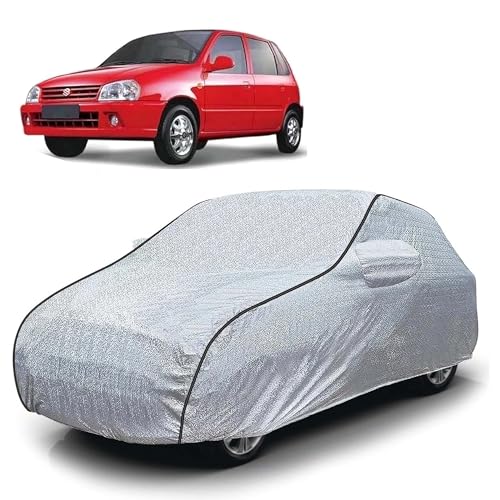 Image of Sulfar 100% Waterproof Car Body Cover Compatible with Mirror for Maruti Suzuki Zen (Triple Stitched, Full Bottom Elastic, Magic Silver with Black Piping)