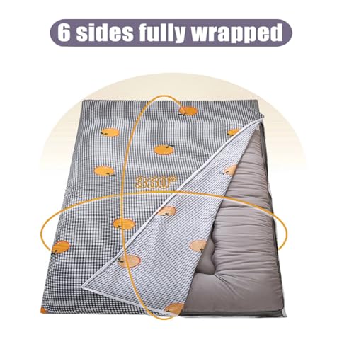 Futon-Matratzenbezug, 100 % Baumwolle, mit Reißverschluss, japanischer Boden-Futonbezug, maschinenwaschbar, volle Größe, 360°-Wickel-Design