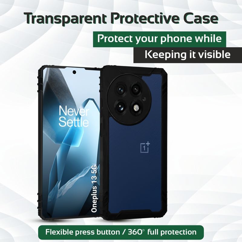 Image of AIBEX Crystal Clear Back Cover Case for OnePlus 13 5G | Shockproof & 360 Protection | Transparent Back | Anti-Yellowing | Slim Fit (PC + TPU, Black Bumper)