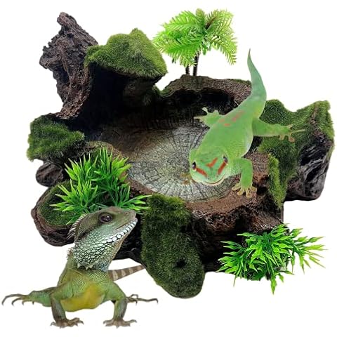 Hamiledyi Resin Reptile Platform Bearded Dragon Reptile Tank Decor Lizard Crawling Platform for Small Turtle Gecko Water Frog Snake Amphibian Food Water Bowl Cover