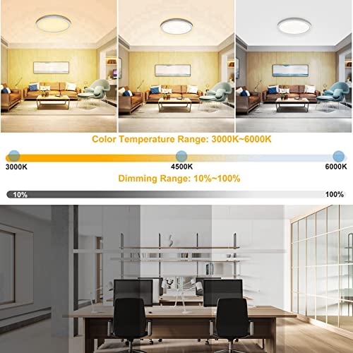 12 Inch Dimmable Flush Mount Led Ceiling Lights Fixtures 24 Watt With Remote Control, Color Temperatures In 3000K-6000K, Flat Round Ceiling Lamp Mount For Bedroom Kitchen Utility Laundry Closet Room #TOP2
