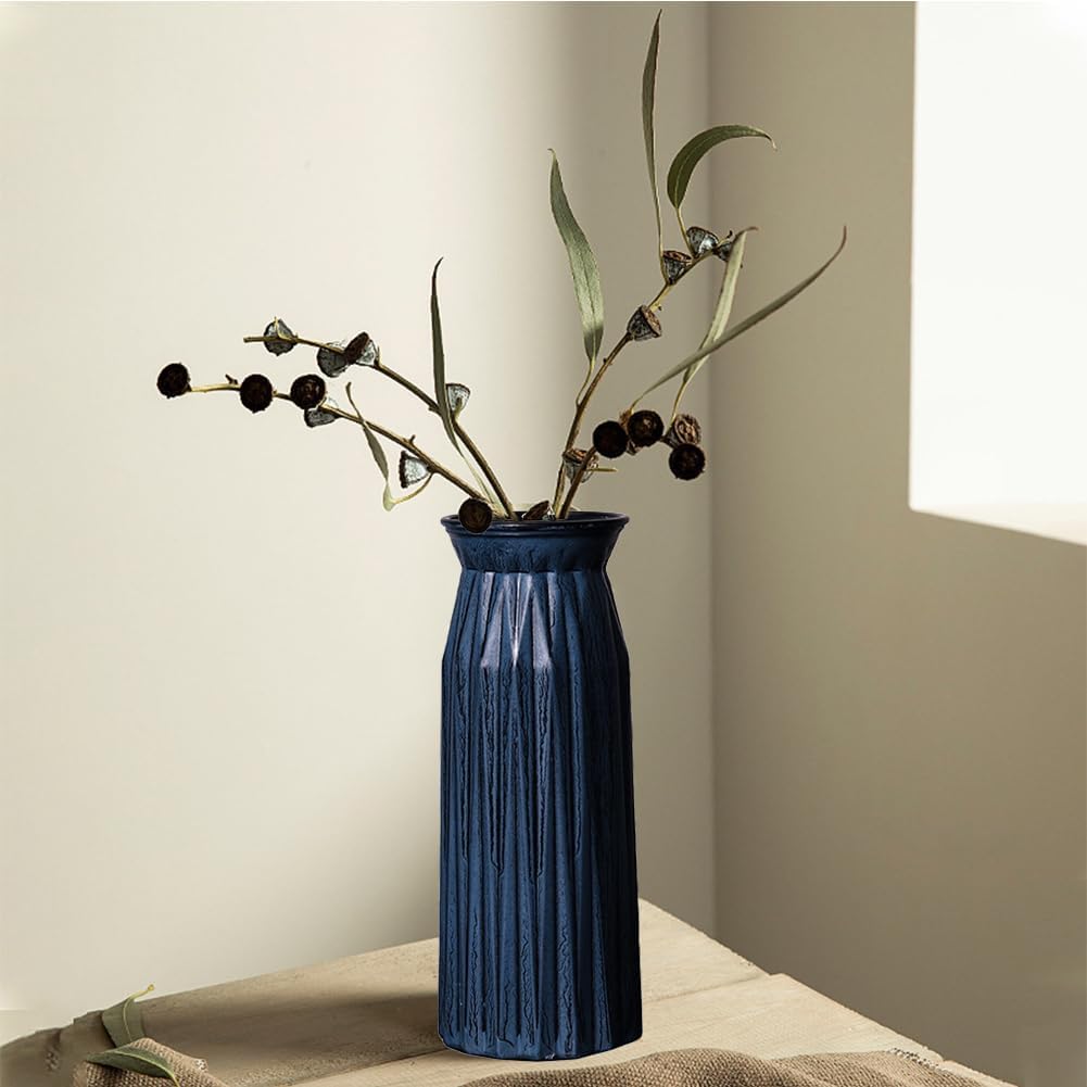 Blue Antique Vase, 12 Inches Elegant Vintage Glass Vase Rustic European Unique Chic Style for Tabletop, Kitchen, Office, Living Room Decoration - Image 4