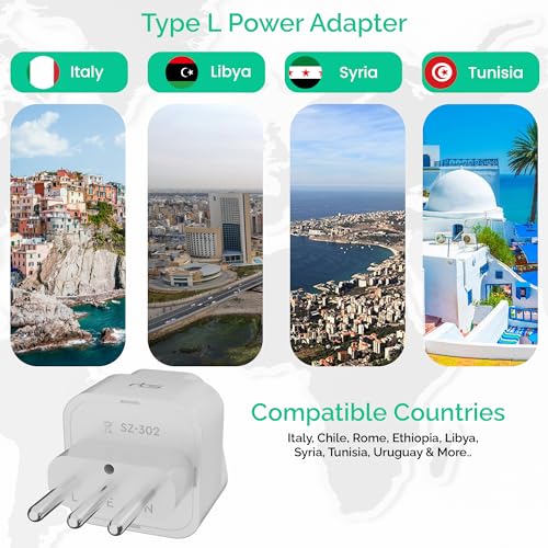 Image of rts India to Italy Plug Adapter Italy Plug Adapter Travel Adaptor Universal Travel Adapter Plug Type L Italian Converter Power Adapter for Chile /Rome /Ethiopia /Libya /Syria /Tunisia /Uruguay