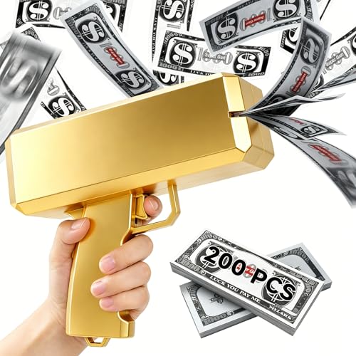 JWXTOYGDCN Money Gun Shooter with Prop Money 200PCS Make It Rain Money Gun for Parties Weddings Birthdays Halloween & Christmas Cash Cannon for Real Money Coupons Flyers