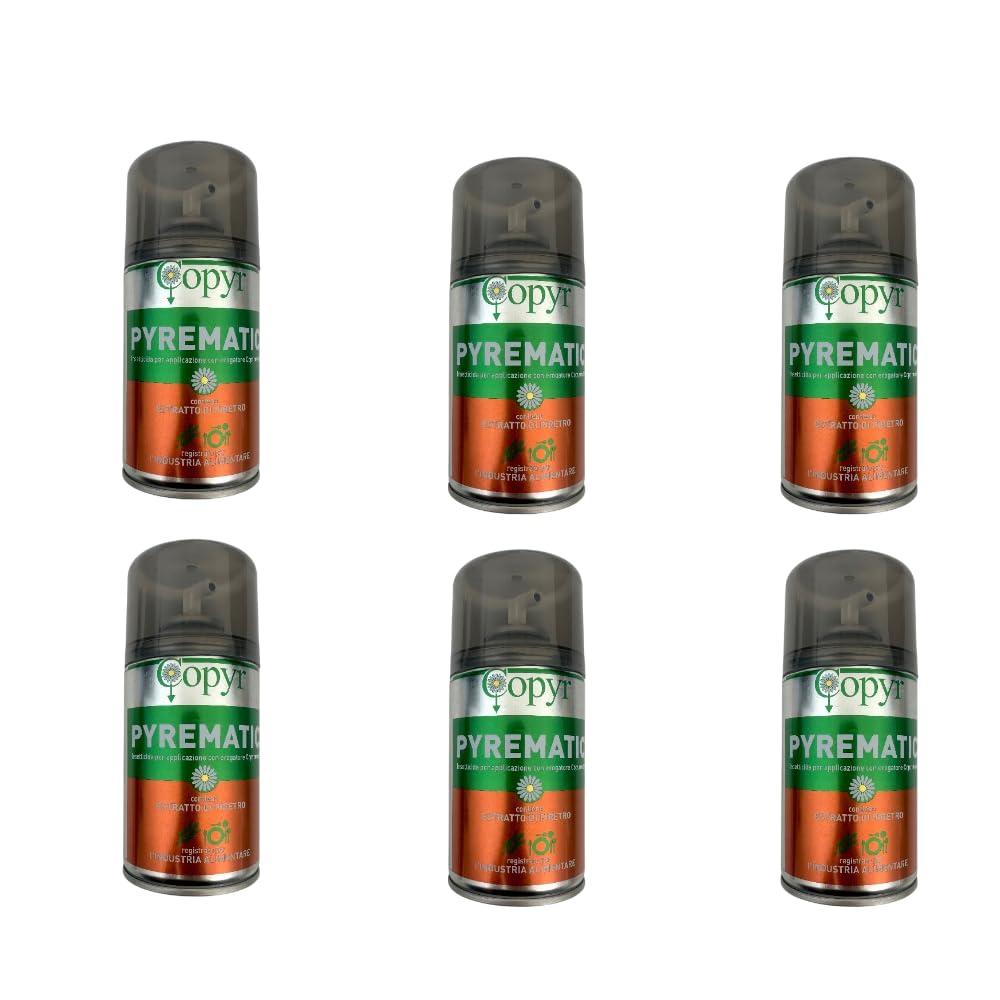 Bomboletta Aerosol Insetticida PYREMATIC, Piretro Naturale, 250ml, per Mosche e Zanzare, Uso Interno, confezione da 6 pezzi