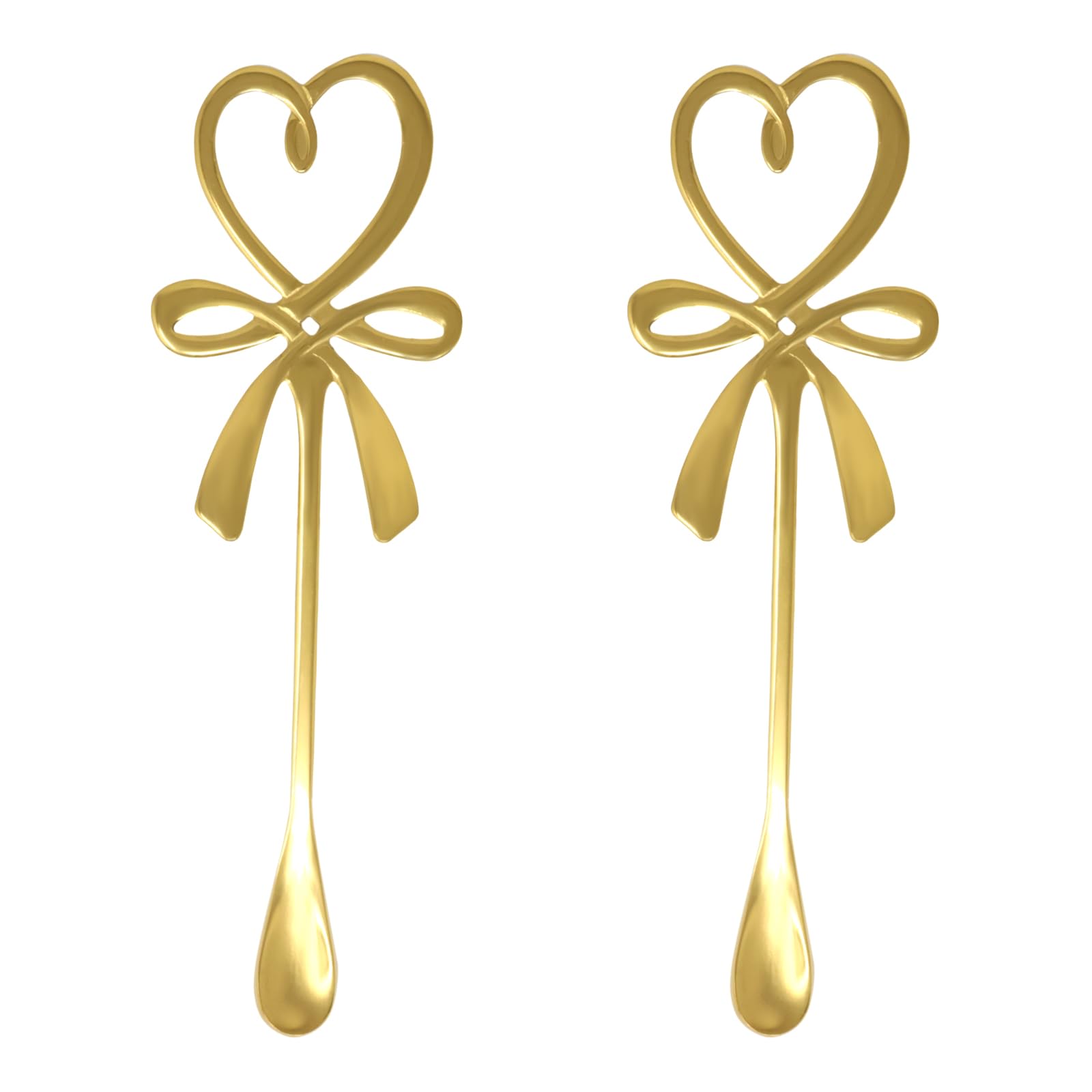 yueton 2 cucharas de té de acero inoxidable con mango de lazo de corazón dulce, cucharas de café doradas para azúcar, té, leche, pasteles, bebidas, pastel, día de San Valentín