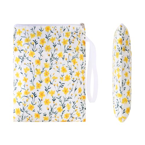 Vane Oak Book Sleeve with Zipper, 11''x 9'' Waterproof Paperback Sleeve for Book Lovers Books Pouch Cover with Handle for Hardcovers Kindle Sleeve for Reader Teacher Women (Yellow flower, 11x 9 inch)
