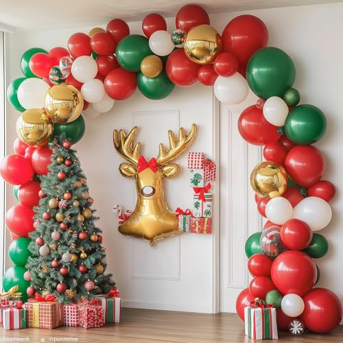 Image of RUBFAC 135pcs Red Balloons Different Sizes 18 12 10 5 Inch for Garland Arch, Latex Christmas Balloon for Birthday Party Wedding Decorations