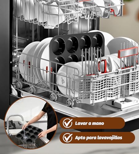 Miniatura 7 de Ankway Molde Magdalenas Para 12 Magdalenas, Bandejas Para Hornear Muffin Con Marco De Metal Para Muffins, Cupcake, Brownie, Pudín, Reutilizables Negro